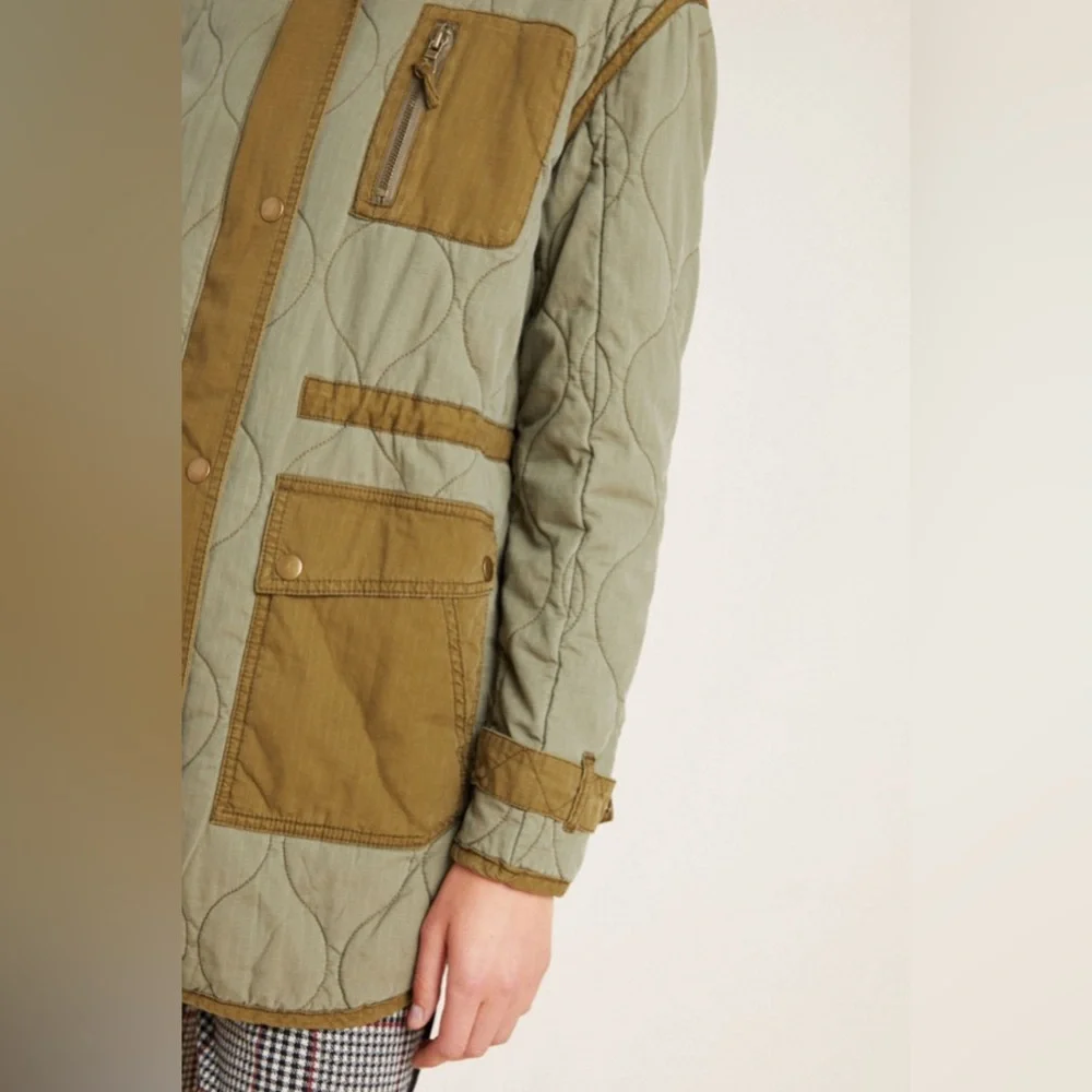 Anthropologie Quilted Liner Jacket Army Green - Picture 2 of 6